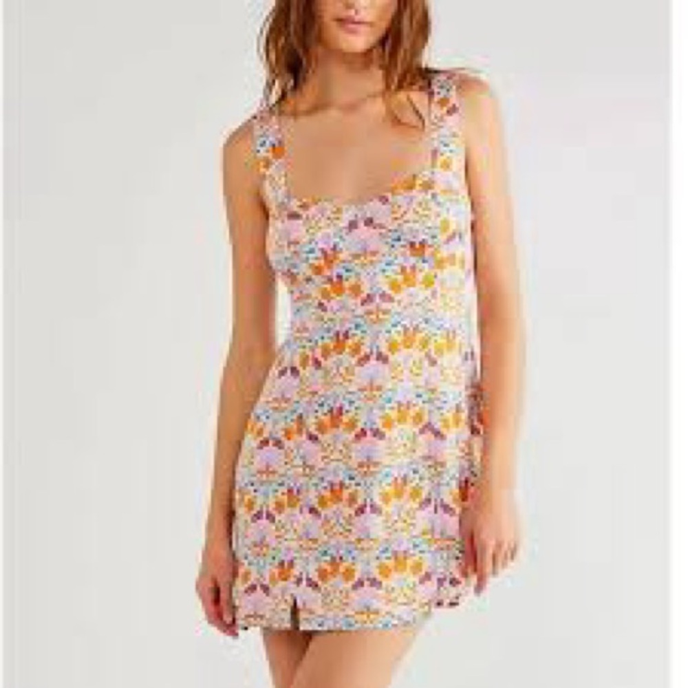 Free People Floral Mini Dress - Pink and Orange